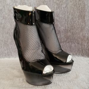 PAPER FOX TONJA BLACK HEELS WEDGE MESH SHOES Sz 7